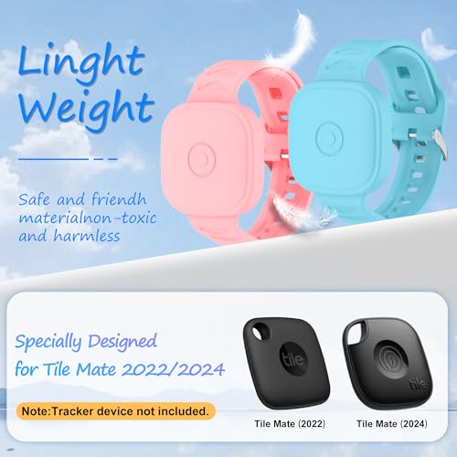 FGERWZ (2Pack) Silicone Bracelet for Tile Mate (2022/2024), Waterproof Protective Case for Tile Life360 Mate Tracker Hidden Tile Mate Holder for Child/Teen/Elderly (Pink + Sky Blue) - Image 2