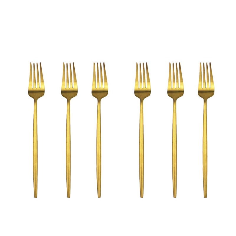 Gugrida Golden Stain Flatware Modern 6 Pieces Matte Gold 304 Stainless Steel Dessert Fork Salad Fork 72 Camping Dinnerware Set Tableware Wedding Festival Christmas Eating Utensils