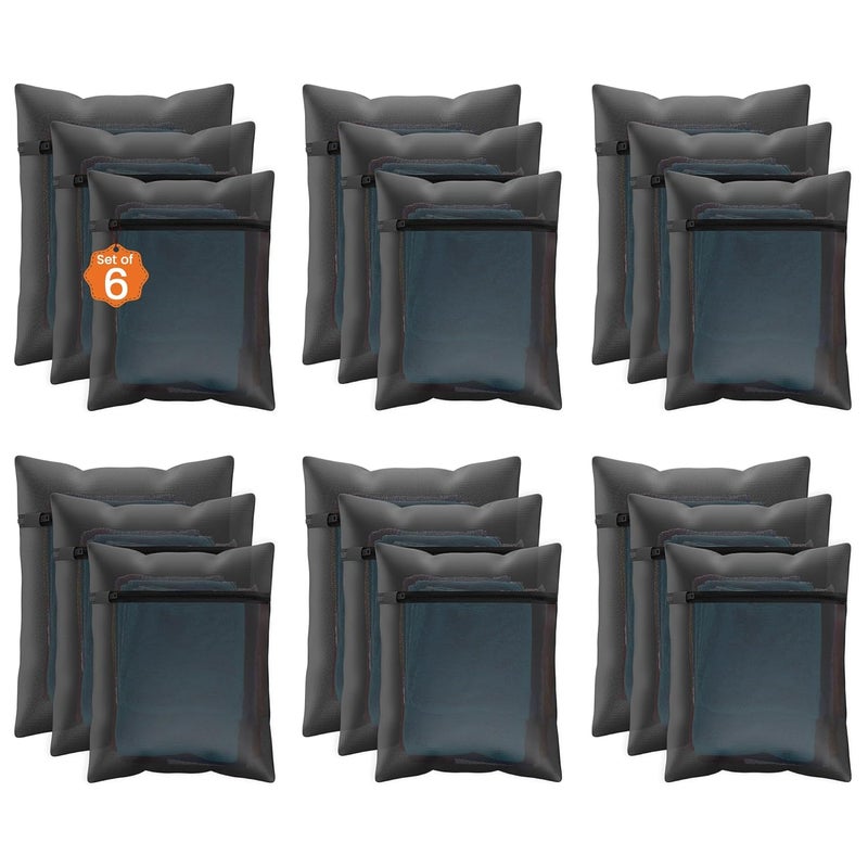 Kuber Industries Set of 18 Polyester Mesh Laundry Bag with Zip Reusable Washing Bags for Washing Machine Ideal for Delicate Fabrics Lingerie Shoes Protection YZ2BLK Plain Black - Image 1