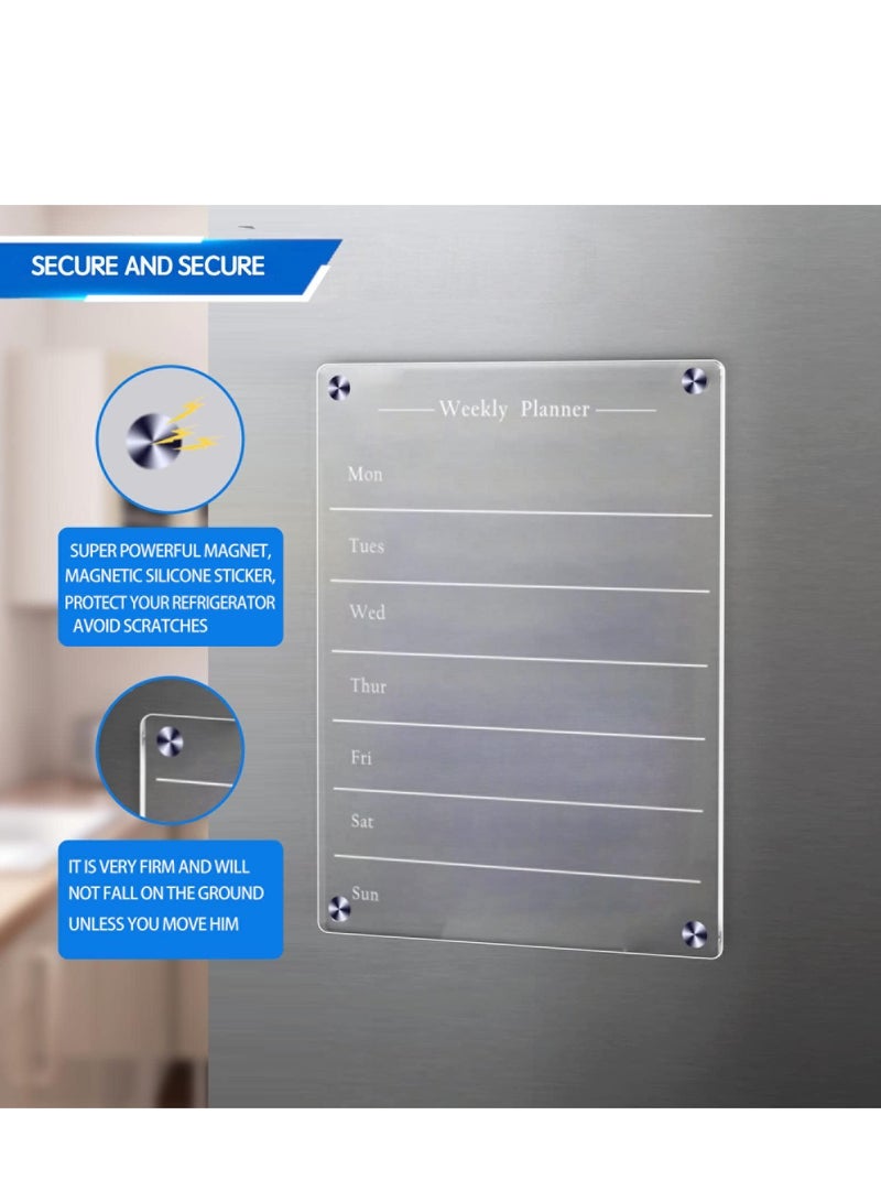 SYOSI 2 PCS 9"x13" Clear Weekly Meal Planner Magnetic Acrylic Board,Acrylic Magnetic Dry Erase Board for Fridge, Magnet Week Calendar for Refrigerator Includes 6 Colors Markers and Pen Container - Image 4