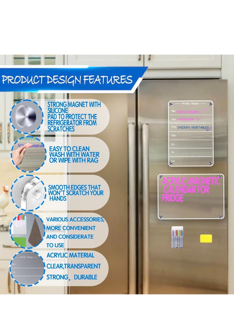 SYOSI 2 PCS 9"x13" Clear Weekly Meal Planner Magnetic Acrylic Board,Acrylic Magnetic Dry Erase Board for Fridge, Magnet Week Calendar for Refrigerator Includes 6 Colors Markers and Pen Container - Image 3