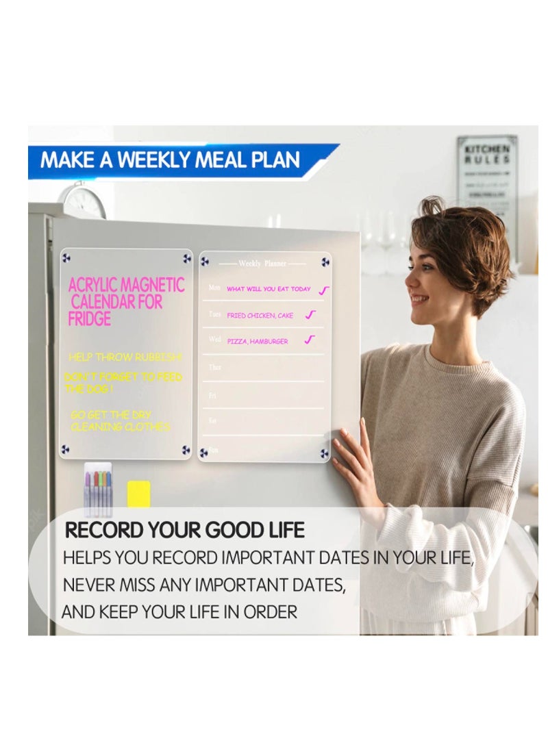 SYOSI 2 PCS 9"x13" Clear Weekly Meal Planner Magnetic Acrylic Board,Acrylic Magnetic Dry Erase Board for Fridge, Magnet Week Calendar for Refrigerator Includes 6 Colors Markers and Pen Container - Image 5