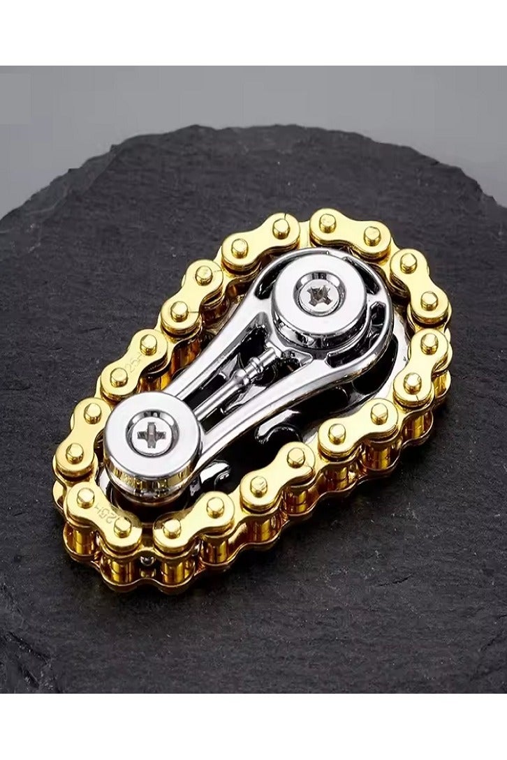 Spinner Bike Chain Gear Shape Fidget Spinner for Stress Relief, Metal Sprocket Chain Fidget Toy for Kids Adults, Kinetic Desk Toy Novelty Hand Finger Spinner for Anti-Anxiety, Cool Toy Gift for Kids Adults (Gold) - Image 1