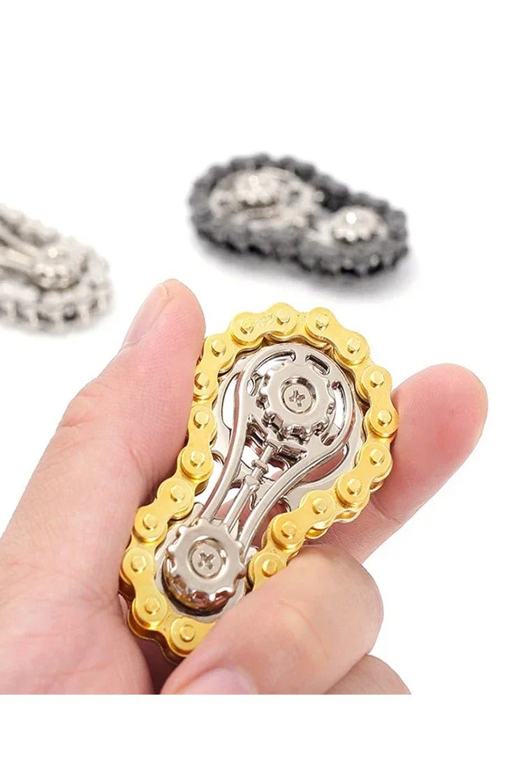 Spinner Bike Chain Gear Shape Fidget Spinner for Stress Relief, Metal Sprocket Chain Fidget Toy for Kids Adults, Kinetic Desk Toy Novelty Hand Finger Spinner for Anti-Anxiety, Cool Toy Gift for Kids Adults (Gold) - Image 4