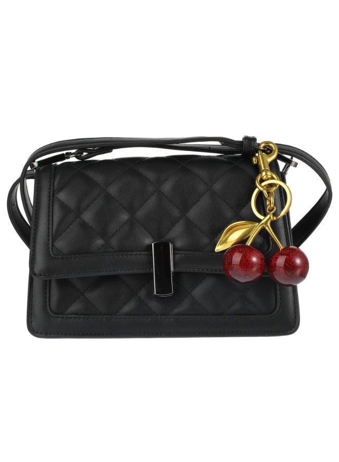 Cherry Keychain Bag Charm, Red Glitter Resin & Gold Metal, 12.4cm with Rotating Clasp - Image 2