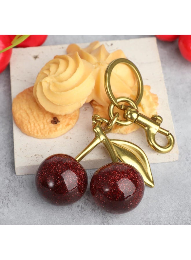 Cherry Keychain Bag Charm, Red Glitter Resin & Gold Metal, 12.4cm with Rotating Clasp - Image 5