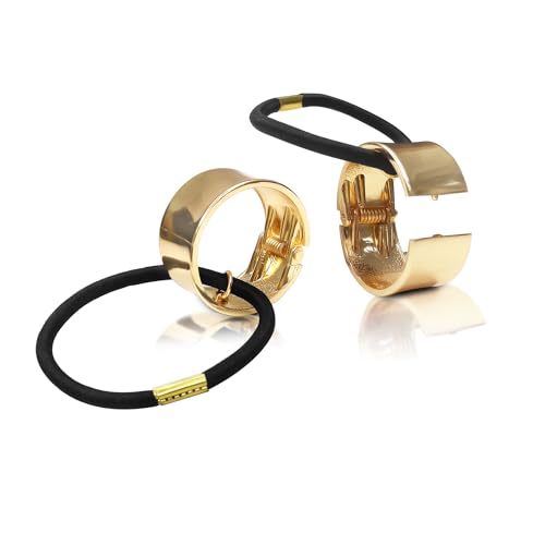 Sanas Hair Bands For Women (1Pc) Rubber Band For Hairbands For Women Stylish Long Hair Metal Rubber Band For Hair Ties Metallic Golden Rubber Bands For Hair (1Pc) (Golden) - Image 1