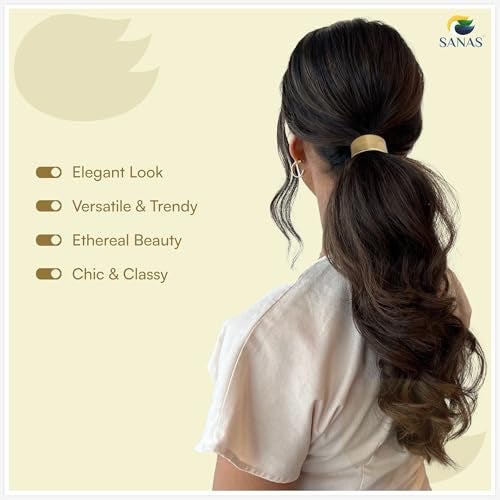 Sanas Hair Bands For Women (1Pc) Rubber Band For Hairbands For Women Stylish Long Hair Metal Rubber Band For Hair Ties Metallic Golden Rubber Bands For Hair (1Pc) (Golden) - Image 3