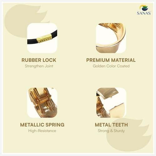 Sanas Hair Bands For Women (1Pc) Rubber Band For Hairbands For Women Stylish Long Hair Metal Rubber Band For Hair Ties Metallic Golden Rubber Bands For Hair (1Pc) (Golden) - Image 2