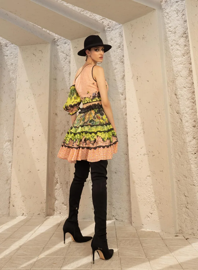 بهاني بواسطة جيوتي SALMON PINK AND LIME GREEN  TOP