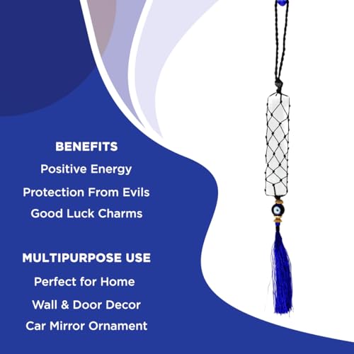 Shubhanjali Selenite Evil Eye Hanging for Home Entrance & Car Dashboard Decoration | Natural Healing Crystal for Cleansing & Mental Clarity | Vastu Decorative Items for Home Decor Showpiece & Housewarming Gift - Image 3