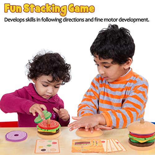 Aizweb Montessori Toys for 3 Year Old Wooden Burger Stacking Toys for Toddlers and Kids Preschool Educational Toys Fine Motor Skill Toy Blocks for Toddlers Learning Toys - Image 5