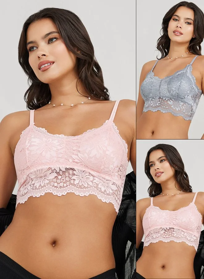 Styli Pack of 2 - Padded Non Wired All Lace Double Strap Bralette