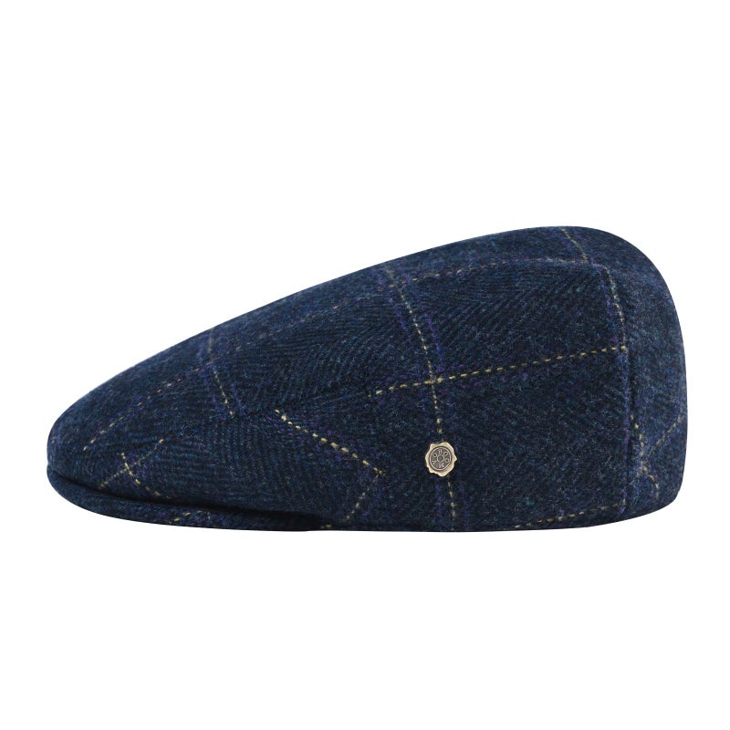 VOBOOM Men's Herringbone Flat Ivy Newsboy Hat Wool Blend Gatsby Cabbie Cap (Plaid Blue, 7 5/8) - Image 2
