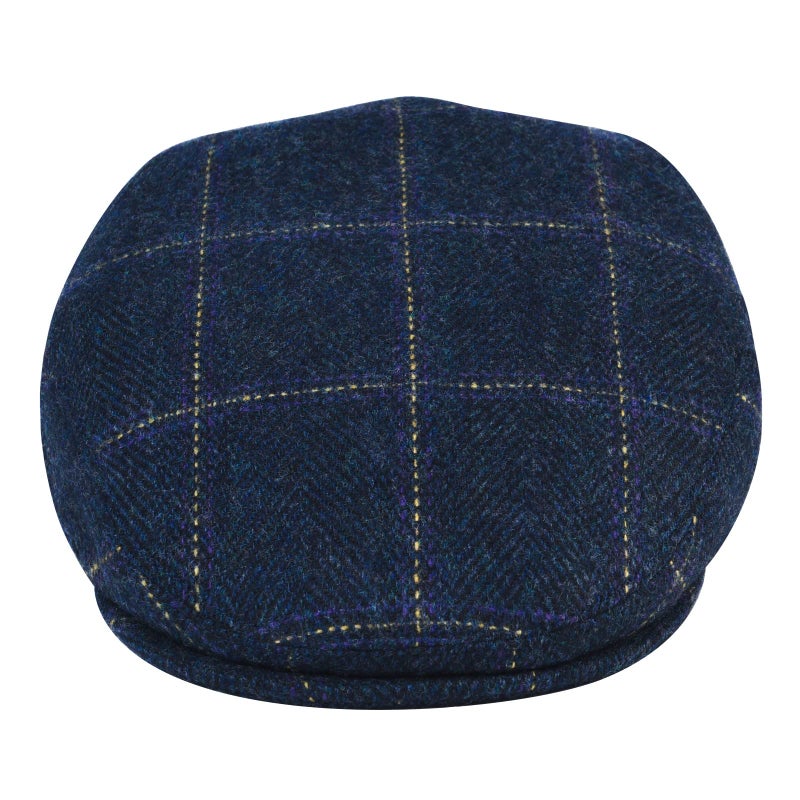 VOBOOM Men's Herringbone Flat Ivy Newsboy Hat Wool Blend Gatsby Cabbie Cap (Plaid Blue, 7 5/8) - Image 3