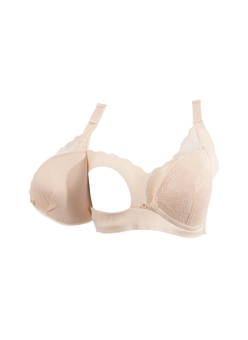 Okus - Pretty Lace Maternity And Nursing Bra - Beige - X Large - Image 1