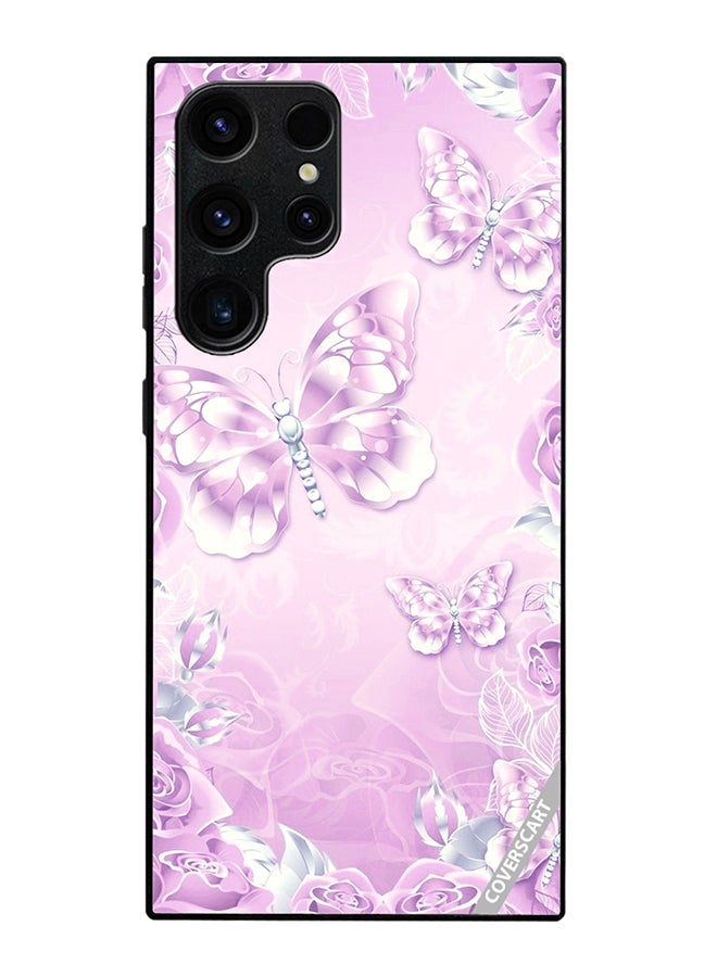 Protective Case Cover For Samsung Galaxy S25 Ultra Light Pink Purple Butterflies Design Multicolour