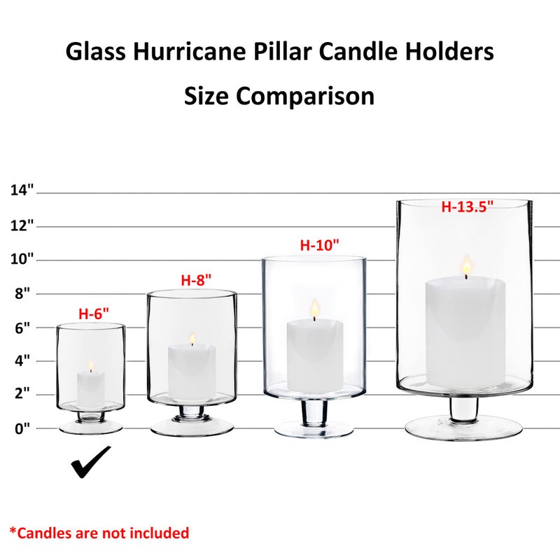 CYS EXCEL Glass Hurricane Pillar Candle Holder (H:6" W:3.75") | Multiple Size Choices Short Stem Candle Centerpieces | Stemmed Glass Cylinder Candle Vase - Image 3
