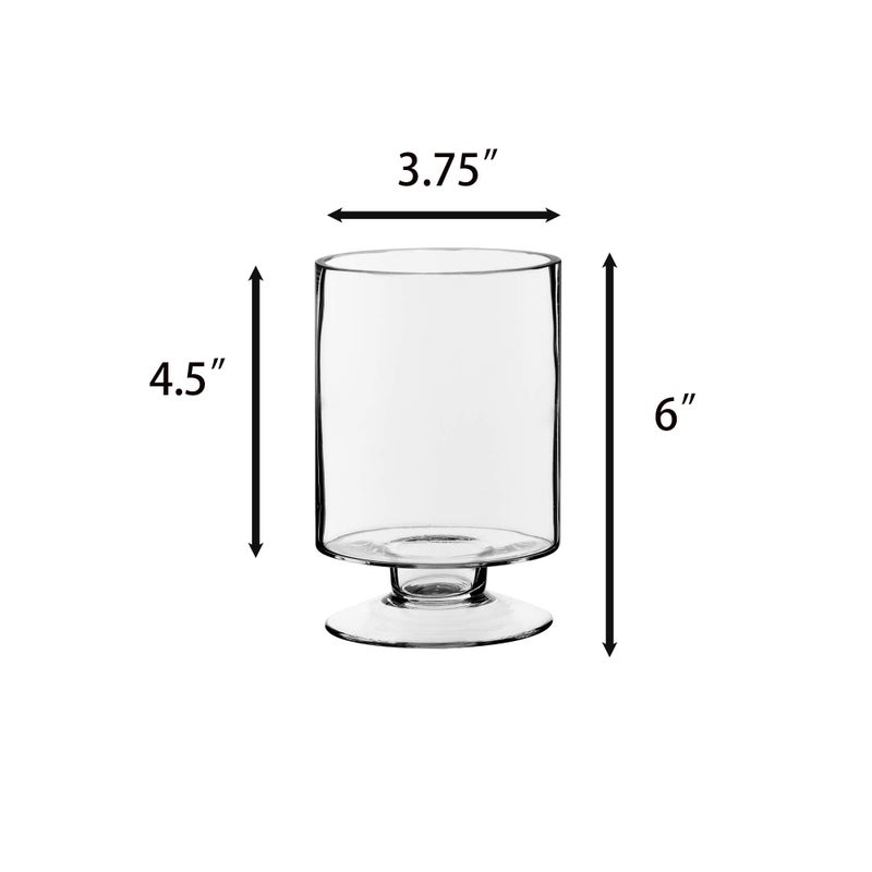 CYS EXCEL Glass Hurricane Pillar Candle Holder (H:6" W:3.75") | Multiple Size Choices Short Stem Candle Centerpieces | Stemmed Glass Cylinder Candle Vase - Image 2