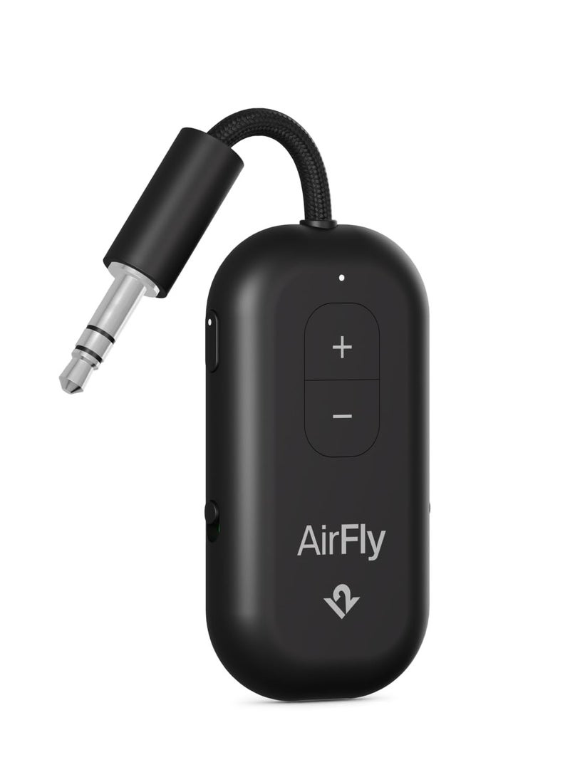twelve south Airfly PRO 2 Bluetooth Transmitter & Receiver | 2x Device Connection, Volume Control, 25+Hrs Playtime, for In-Flight Console,TVs, Works w/ Apple Airpods & All Bluetooth Headphones - Black - Image 1