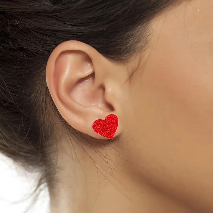 yfstyle Valentines Small Pink Heart Earring Studs Acrylic Glitter Minimalist Heart Earrings Red for Women Valentines Lover Jewelry Gifts Red - Image 4