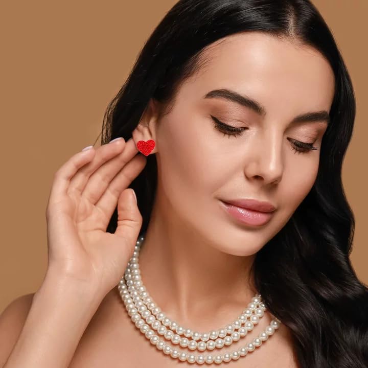 yfstyle Valentines Small Pink Heart Earring Studs Acrylic Glitter Minimalist Heart Earrings Red for Women Valentines Lover Jewelry Gifts Red - Image 3