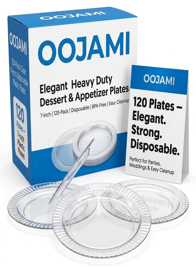 Oojami 120 Pack 7 Inch Clear Plastic Dessert Plates Disposable - Heavy Duty BPA-Free Cake Appetizer Salad for Party, Wedding, Birthday, Catering - Bulk Clear Disposable Dinnerware - Image 3