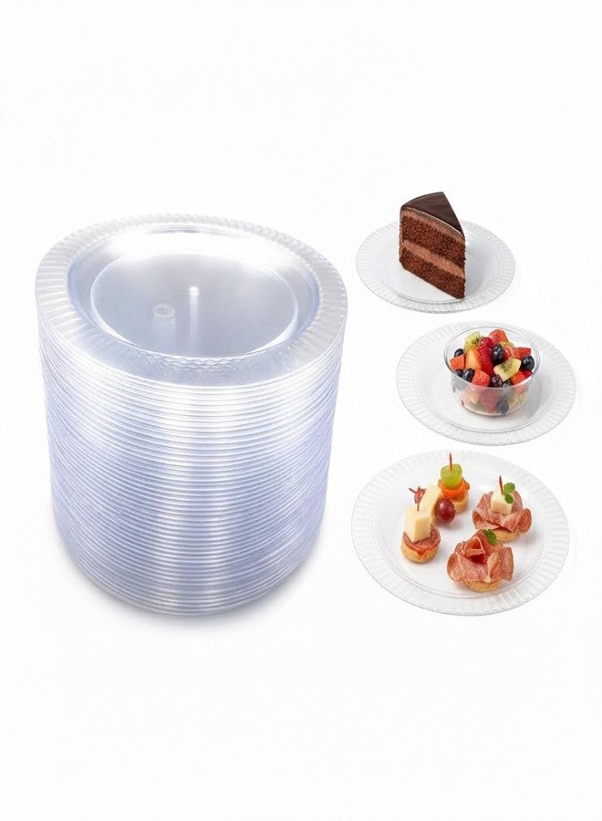 Oojami 120 Pack 7 Inch Clear Plastic Dessert Plates Disposable - Heavy Duty BPA-Free Cake Appetizer Salad for Party, Wedding, Birthday, Catering - Bulk Clear Disposable Dinnerware - Image 5