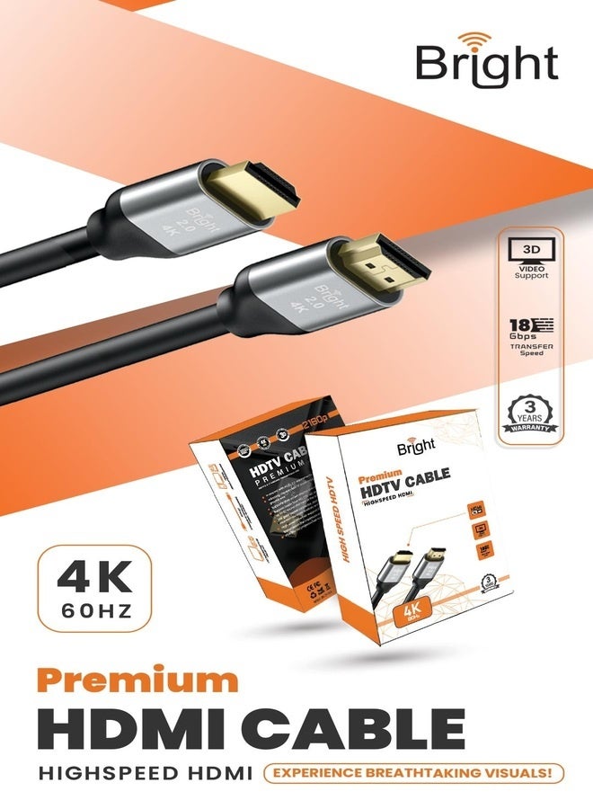 برايت كابل HDMI عالي السرعة بدقة 4K بطول 5 أمتار - يدعم معدل تحديث 60 هرتز | HDR | ARC | نطاق ترددي 18 جيجابت في الثانية | قناة إرجاع الصوت | إيثرنت - Image 5
