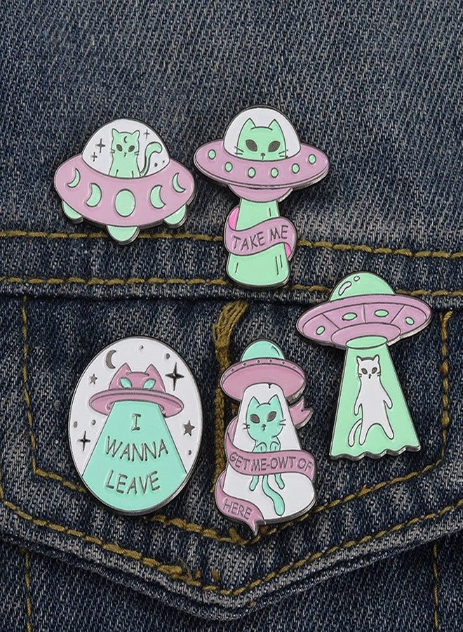 MIFYNN Enamel Cartoon Brooch Pins Set Creative UFO Spaceship Alien Brooch Cute Mushroom Cat Frog Hedgehog Animal Brooch Lapel Backpack Badge Hat Clothes Bag Decoration Accessories Gifts for Women Girls, - Image 2