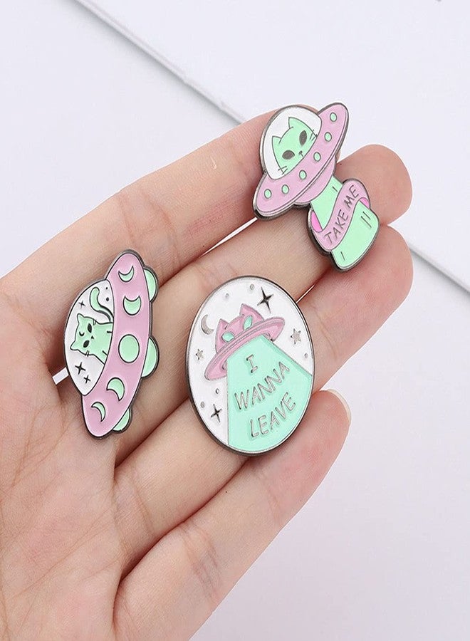 MIFYNN Enamel Cartoon Brooch Pins Set Creative UFO Spaceship Alien Brooch Cute Mushroom Cat Frog Hedgehog Animal Brooch Lapel Backpack Badge Hat Clothes Bag Decoration Accessories Gifts for Women Girls, - Image 4