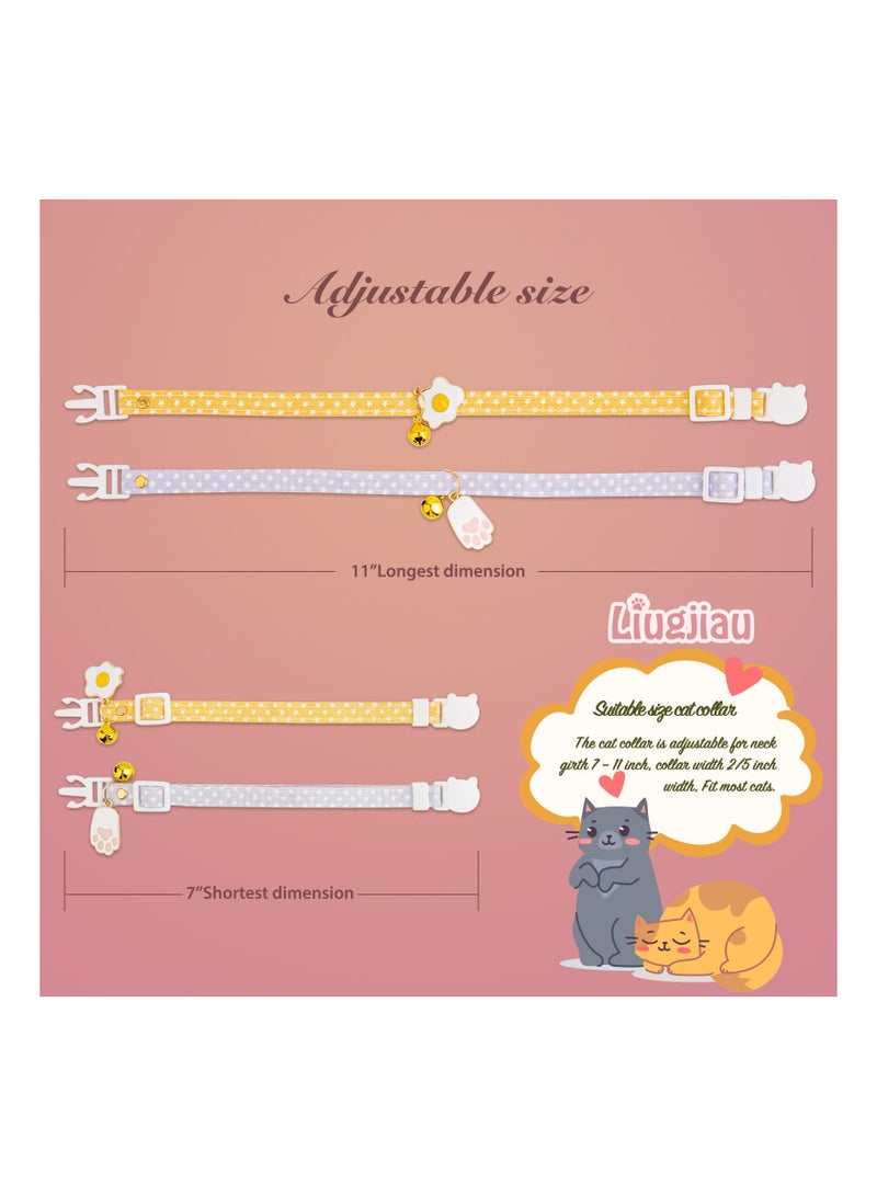 Excefore 2 Pack Cotton Breakaway Cat Collars with Bell, Yellow & Purple Egg Cat Paw Pendant, Cute and Safe Collar for Girl and Boy Cats - Image 2