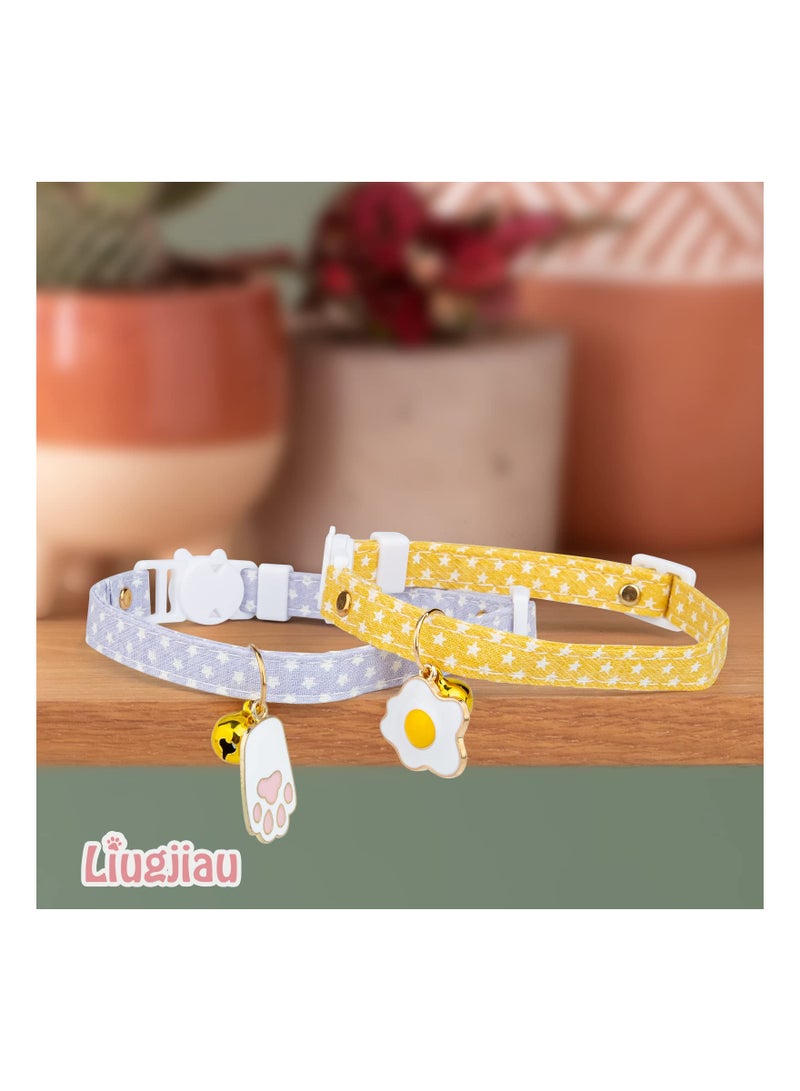 Excefore 2 Pack Cotton Breakaway Cat Collars with Bell, Yellow & Purple Egg Cat Paw Pendant, Cute and Safe Collar for Girl and Boy Cats - Image 3