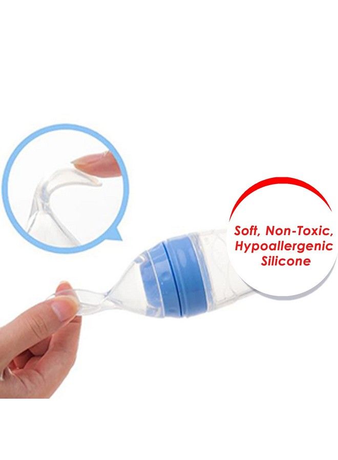 Safe-O-Kid 2 Easy Squeezy Silicone Food Feeder Feeder Spoon (Soft Tip) Bottleblue 90Ml Pack Of 2 - Image 4