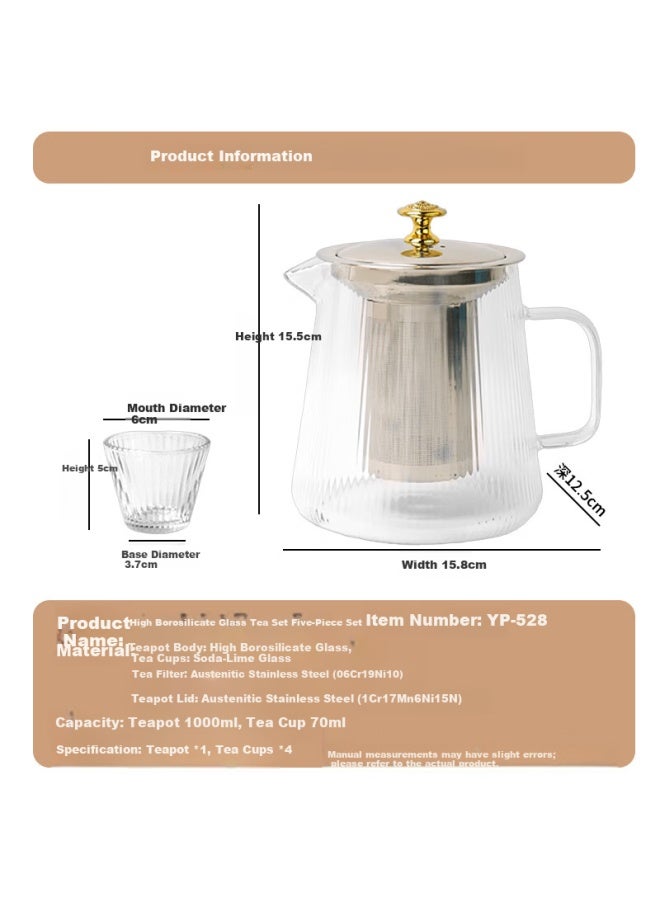 Pinyu Tea Set Large Capacity Teapot With 4 Cups High Borosilicate Glass Tea Set Complete Home Premium Tea Brewing Pot And Cups - Image 3