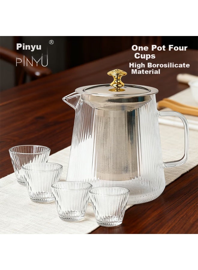 Pinyu Tea Set Large Capacity Teapot With 4 Cups High Borosilicate Glass Tea Set Complete Home Premium Tea Brewing Pot And Cups - Image 1