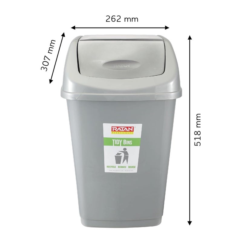 RATAN PLASTICWARE سلة القمامة البلاستيكية راتان مع غطاء متأرجح سعة 25 لتر سلة نفايات منزلية للحمام المطبخ المكتب غرفة النوم لون رمادي - Image 4