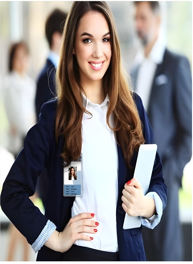 20 PCS Clear Plastic ID Vertical Name Badge ID Card Holders, with Waterproof Type Resealable Zip, Plastic Name Tag Holder