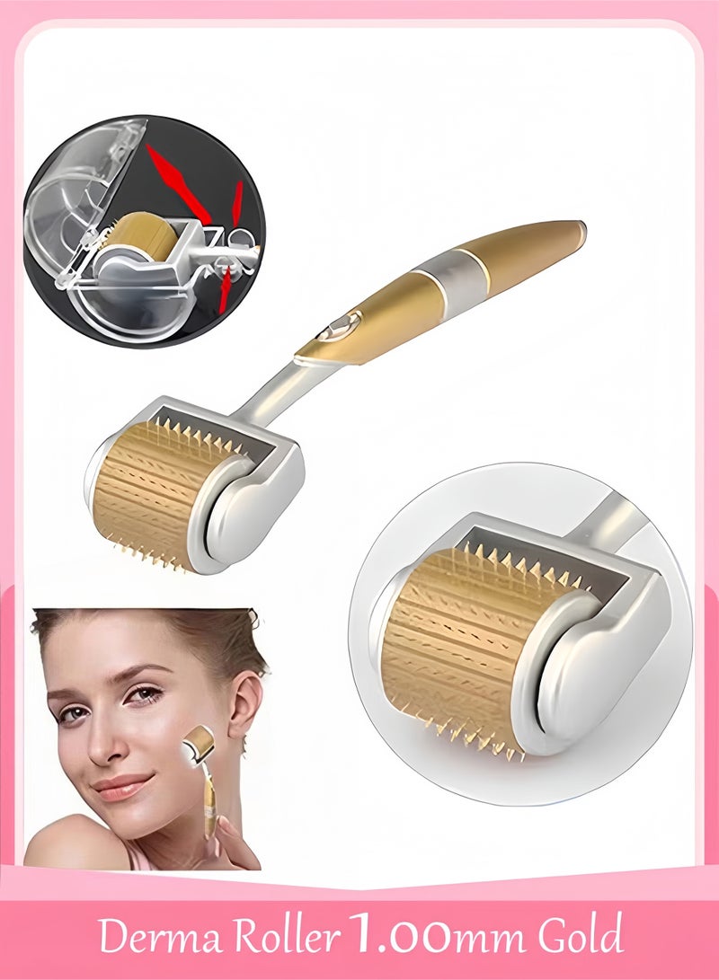 Derma Roller 1.00mm Gold – 192 Micro Needles for Face & Hair, Anti-Aging, Scar Removal, Home Use - Image 1