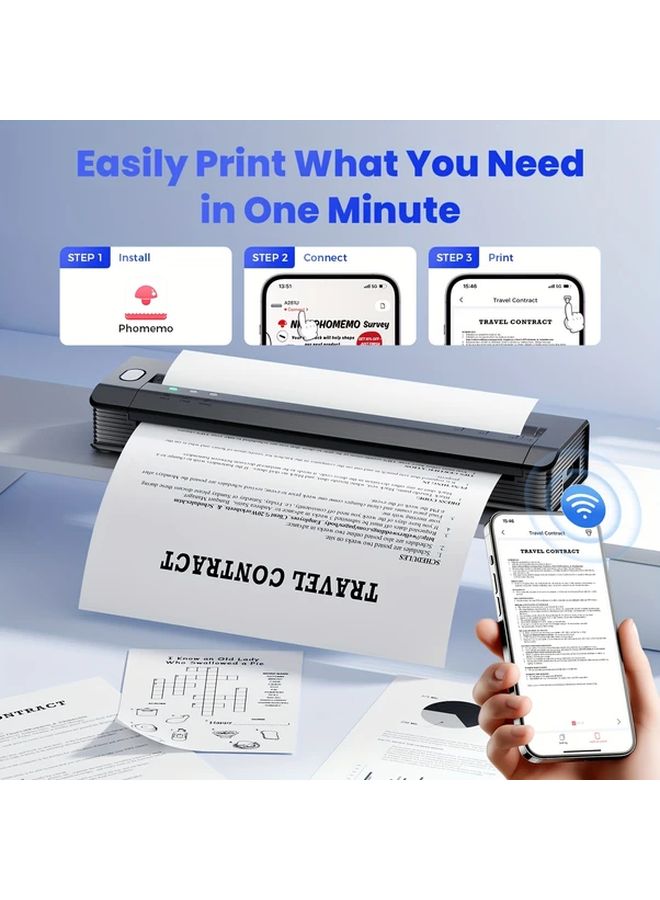 Portable Wireless Thermal Printer Black 1 Printer Plus 10 Sheets A4 Paper For Android IOS Laptop Mobile Office Travel Business - Image 5