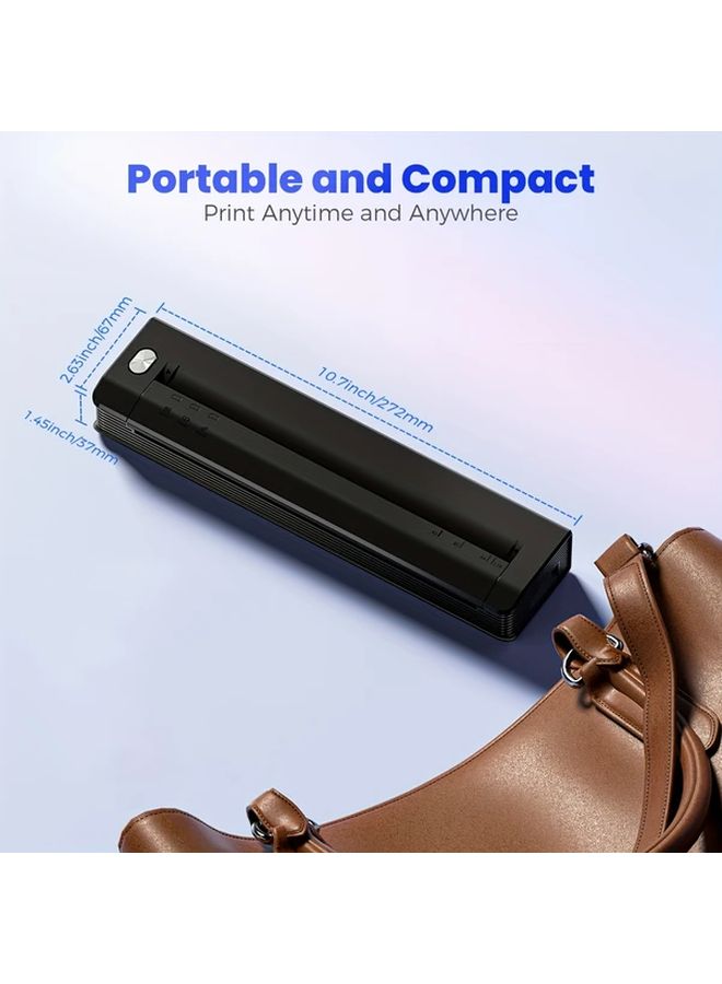 Portable Wireless Thermal Printer Black 1 Printer Plus 10 Sheets A4 Paper For Android IOS Laptop Mobile Office Travel Business - Image 2
