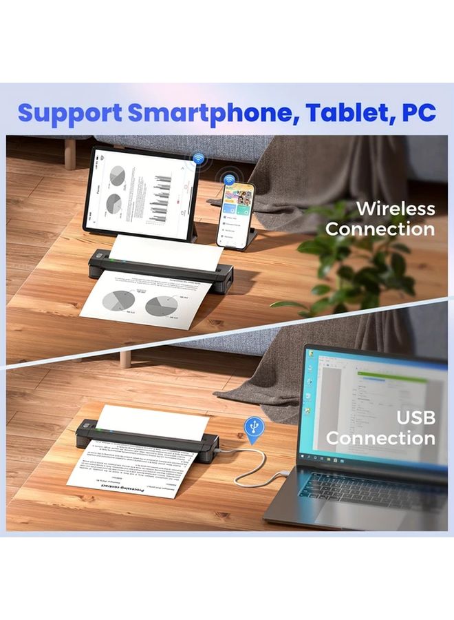Portable Wireless Thermal Printer Black 1 Printer Plus 10 Sheets A4 Paper For Android IOS Laptop Mobile Office Travel Business - Image 4
