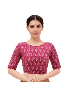 Studio Shringaar Studio Shringaar Women's Readymade Cotton Jaipuri Elbow Length Sleeve Saree Blouse (Pink, 42)  - Image 1
