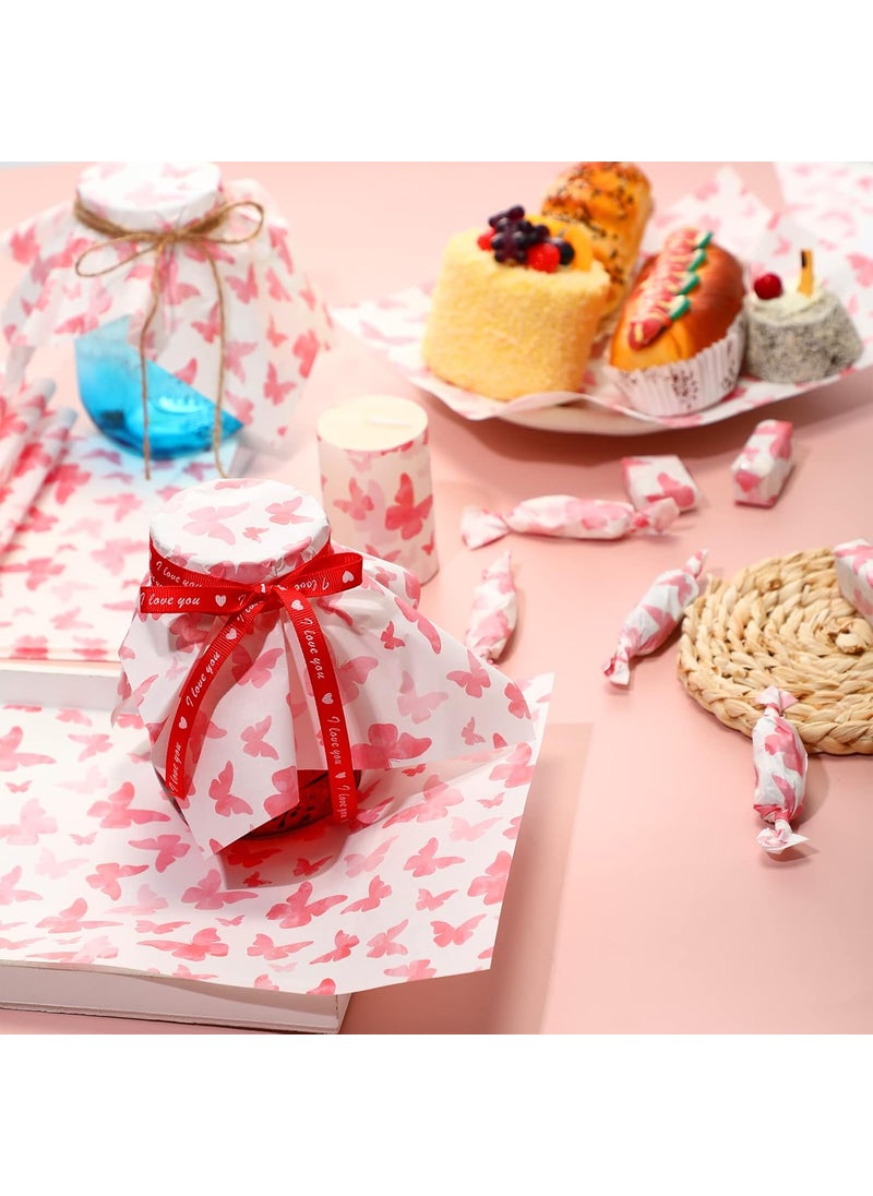 Epakh 150 Pcs Wax Paper Sheets for Food Butterfly Deli Baking Wrapping Wax Paper Sheets Greaseproof Printed Picnic Wrap Tissue for Hamburger Basket Sandwich Holiday Birthday Party DessertPink  - Image 4
