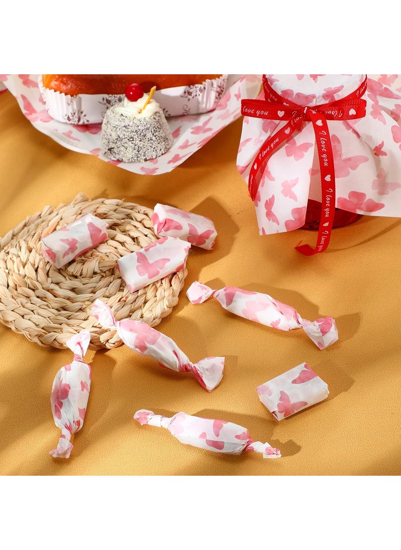 Epakh 150 Pcs Wax Paper Sheets for Food Butterfly Deli Baking Wrapping Wax Paper Sheets Greaseproof Printed Picnic Wrap Tissue for Hamburger Basket Sandwich Holiday Birthday Party DessertPink  - Image 3