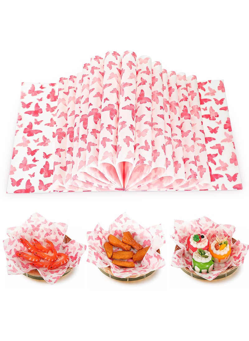 Epakh 150 Pcs Wax Paper Sheets for Food Butterfly Deli Baking Wrapping Wax Paper Sheets Greaseproof Printed Picnic Wrap Tissue for Hamburger Basket Sandwich Holiday Birthday Party DessertPink  - Image 1