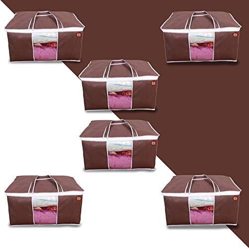 MBW Non Woven Pieces Underbed Storage Bag, Storage Organizer, Blanket Cover (pack of 6, dark brown) - Image 1