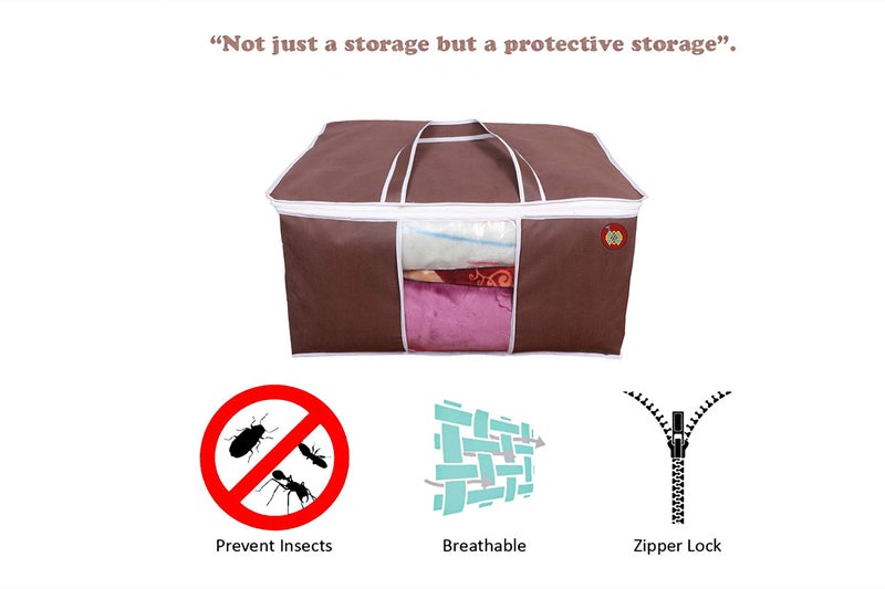 MBW Non Woven Pieces Underbed Storage Bag, Storage Organizer, Blanket Cover (pack of 6, dark brown) - Image 2