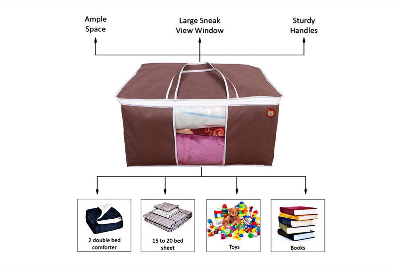 MBW Non Woven Pieces Underbed Storage Bag, Storage Organizer, Blanket Cover (pack of 6, dark brown) - Image 3