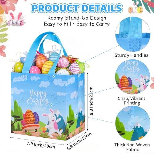 QOIUSO 6 Pack Easter Gift Bags with Handle – Reusable Non Woven Easter's Day Tote Treat Bags for Kids – Large Bunny Rabbit Happy Easter Bags for Egg Hunt, Treats, Gifts and Classroom Party Favors - Image 2